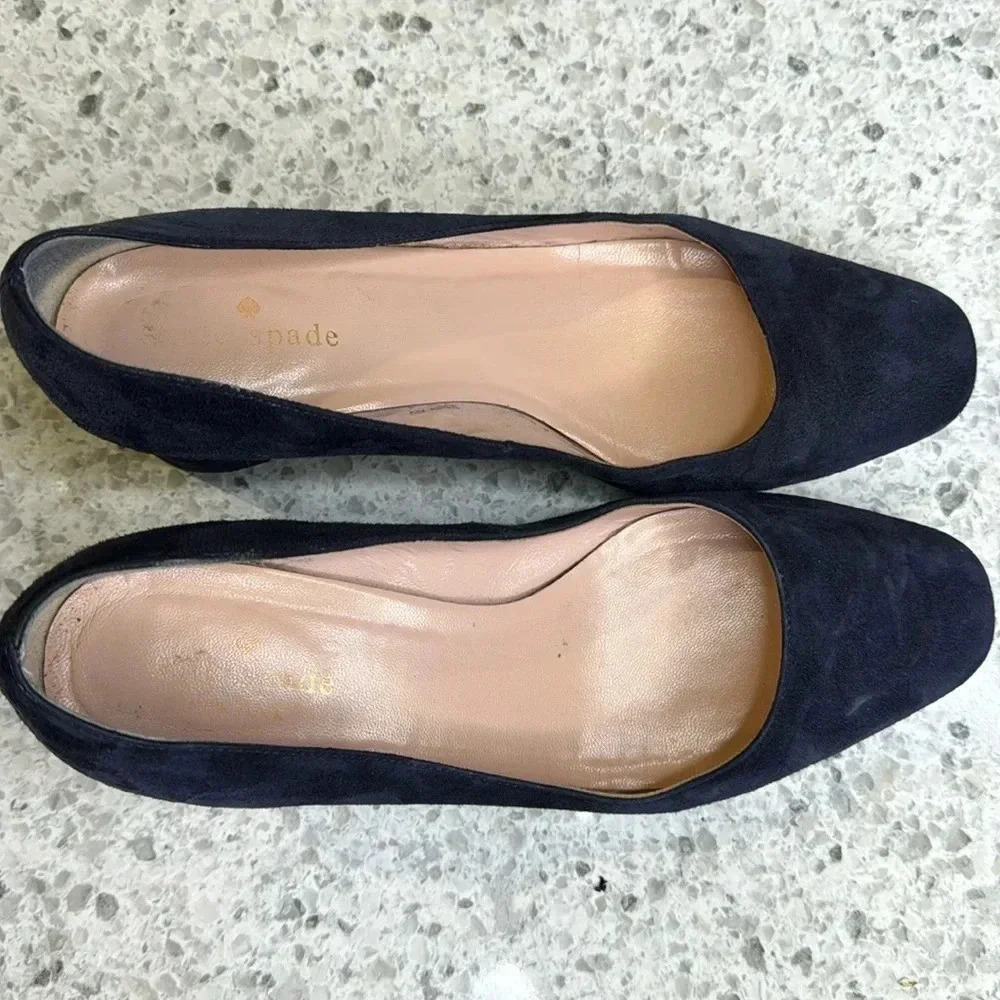 Kate‎ Spade Heels Kylah Pumps Blue Suede Block Heeled Square Toe Size 6 1/2m